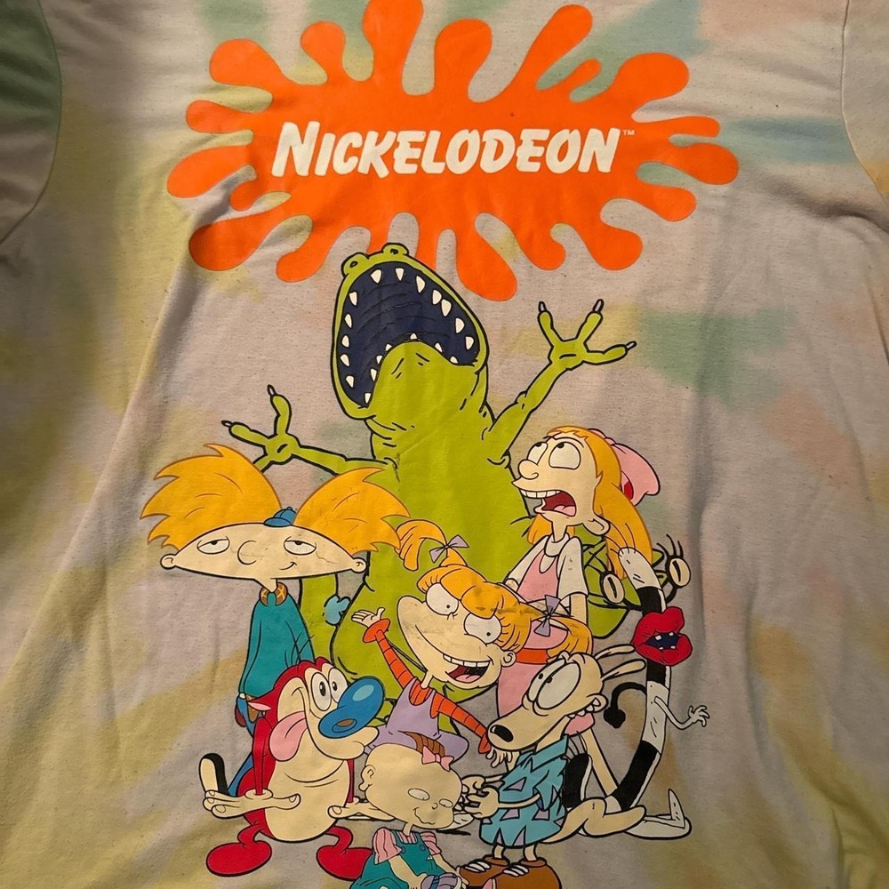 Nickelodeon Vintage Tie Dye Graphic Tee Multi Color 90s Kids Rugrats Hey Arnold